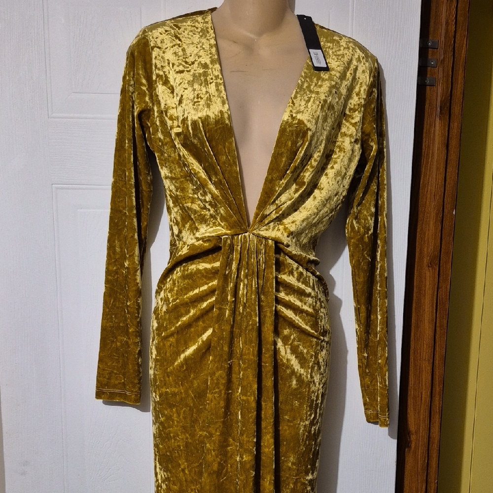 Gold Velvet Plunge Maxi Dress